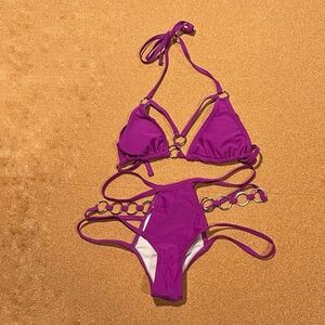 Purple Strappy Bikini Set